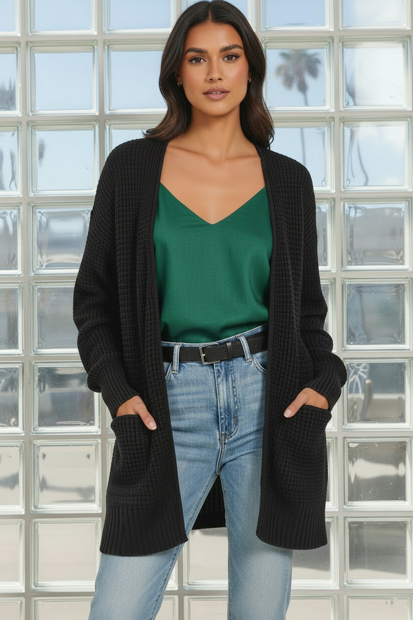 Zenana Waffle Knit Open Cardigan Sweater with Pockets – jfybrand