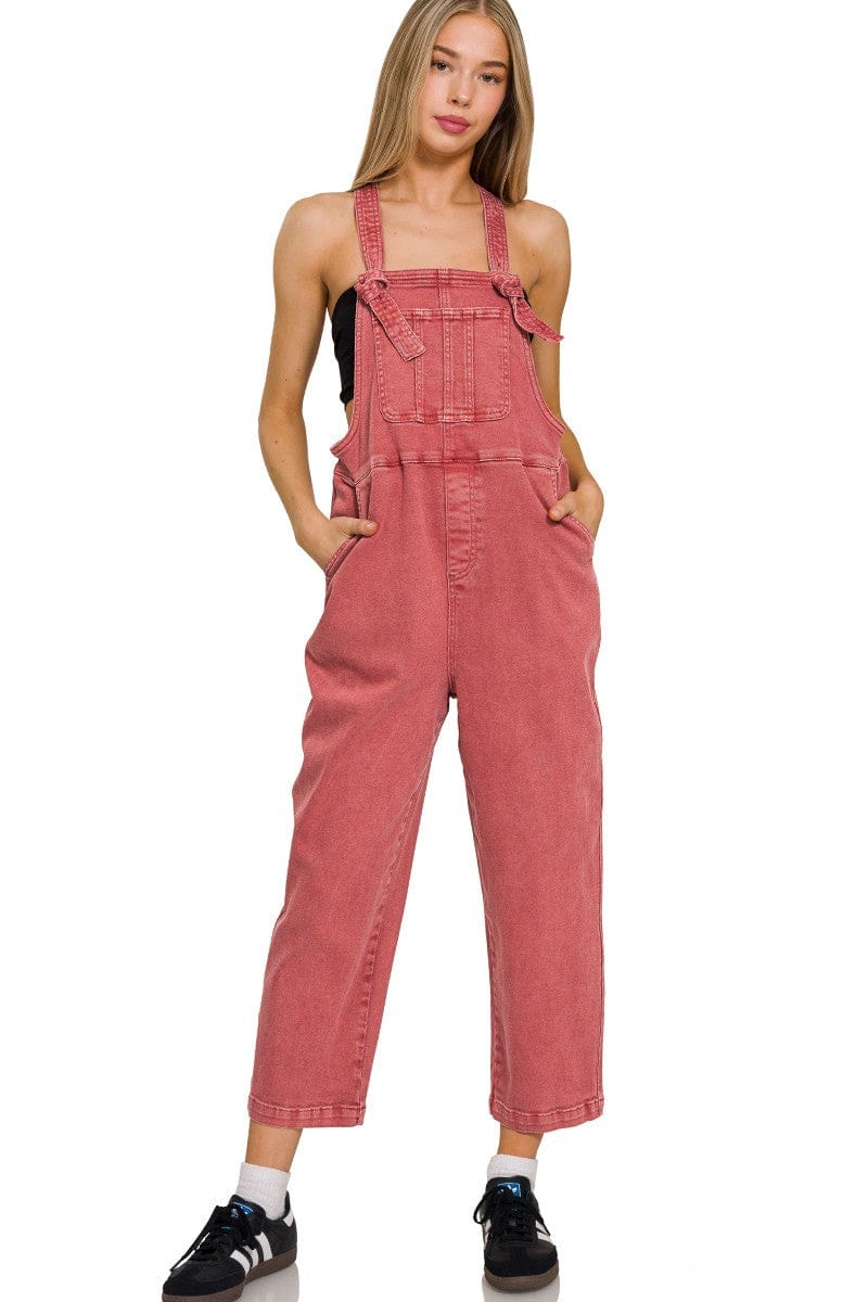 Zenana Washed Knot Strap Relaxed Fit Overalls – jfybrand