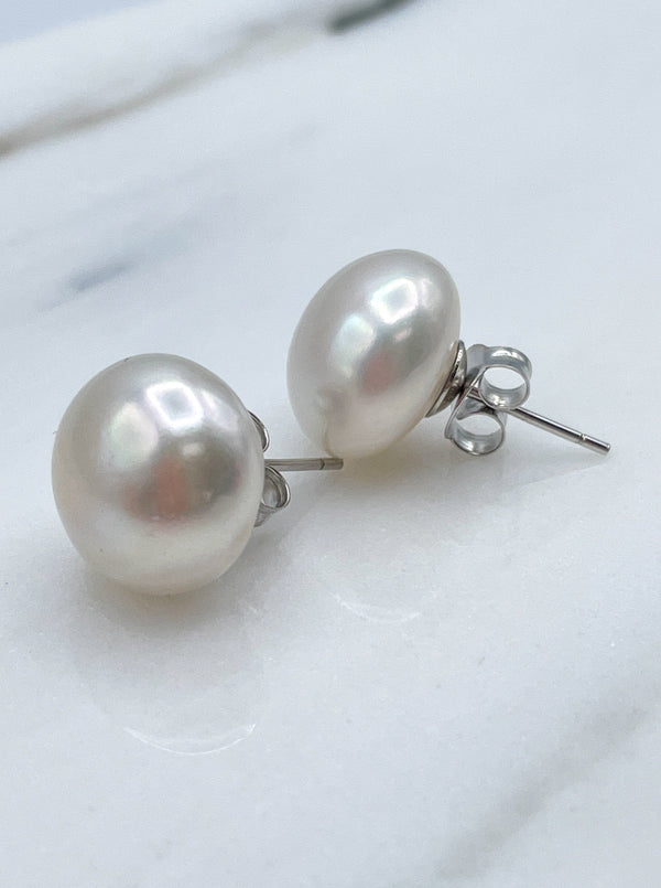 14mm Pearl Stud Earrings with Sterling Silver Post