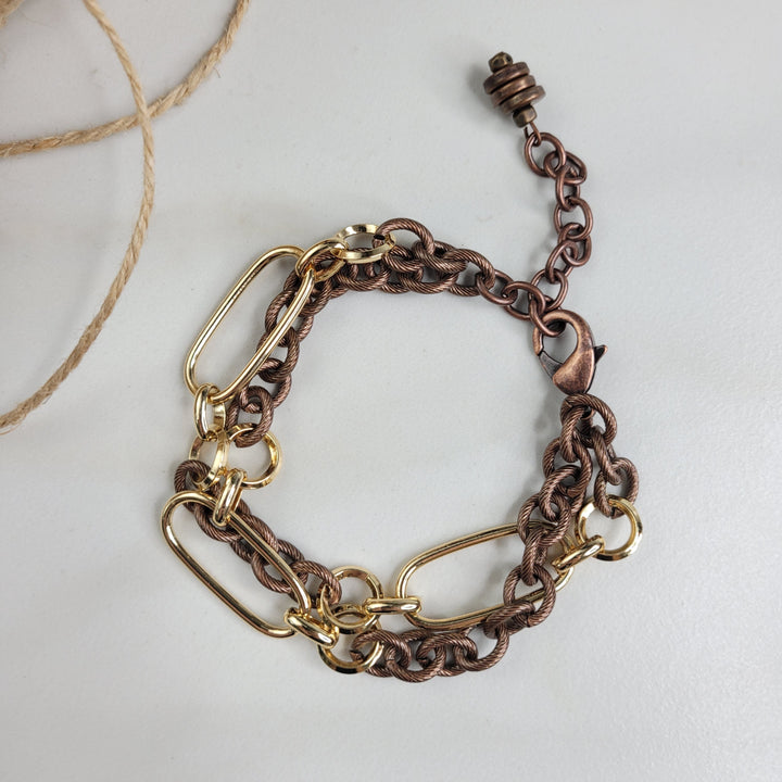 Two Strand Handmade Bracelet with Bronze Plated and Gold Plated Chain