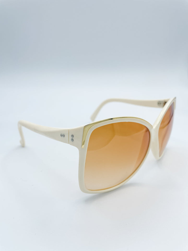Bold Boxy Vintage Sunglasses with Gold Trim on Front