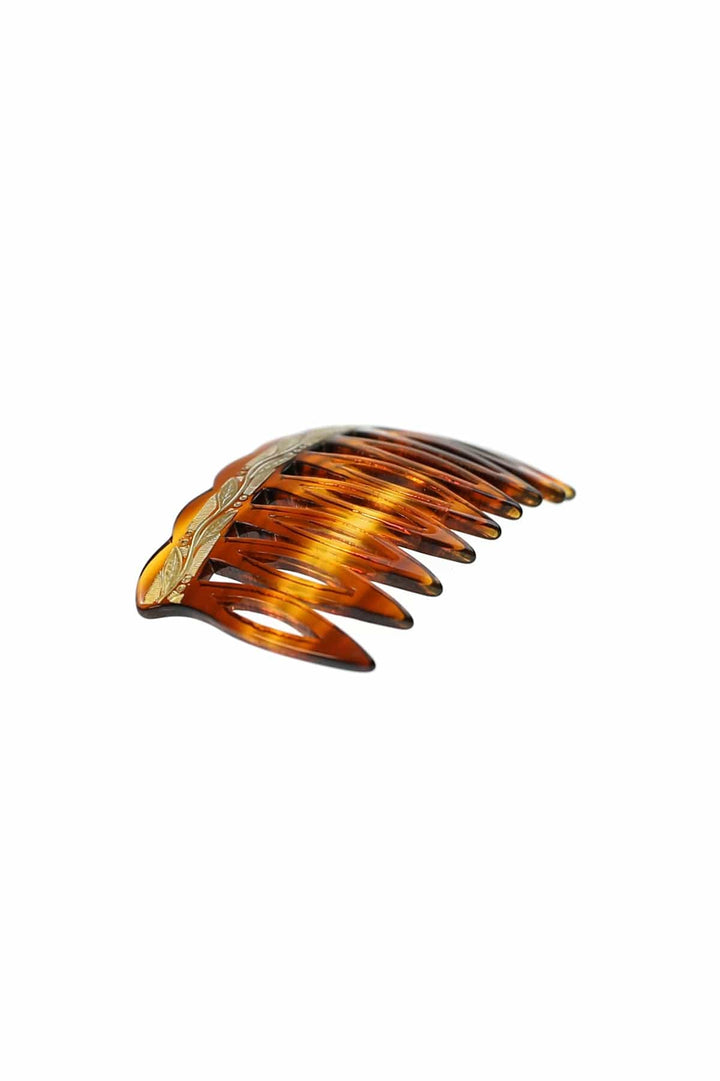 French Vintage Gold Stamped Tortoise Shell Hair Comb