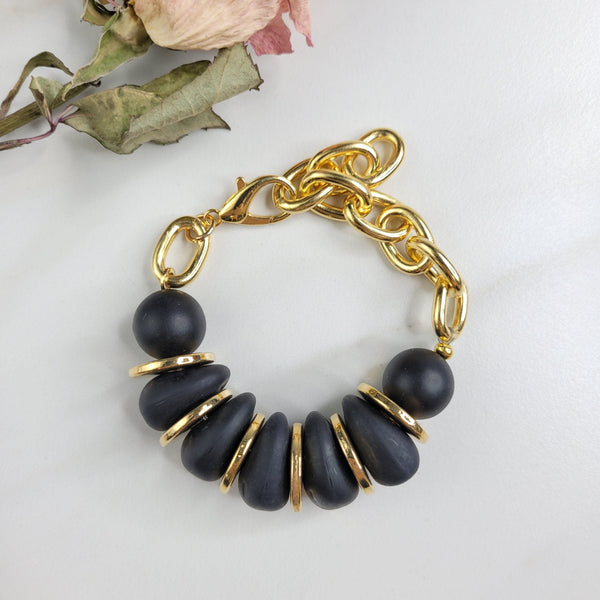 Keilani Black Vintage Lava Bead Bracelet - Handmade