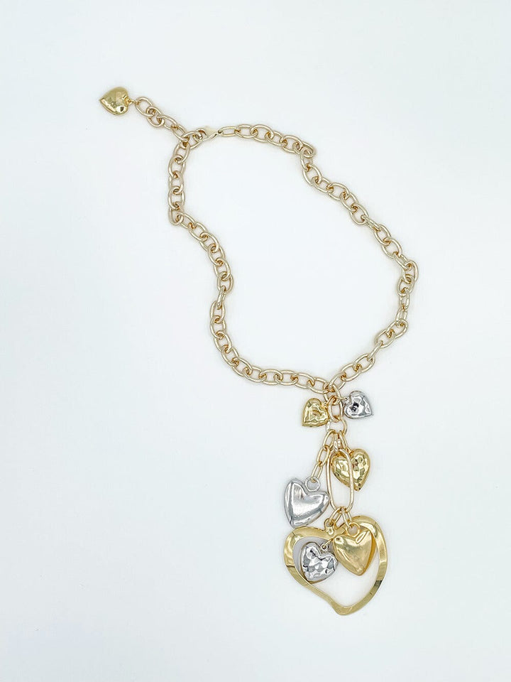 Necklace with Gold and Silver Heart Cascade