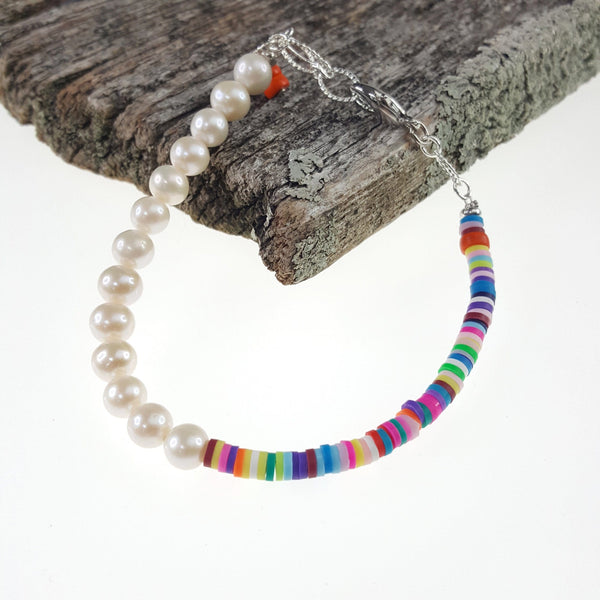 Rainbow Kisses Bracelet for Women with Freshwater Pearls