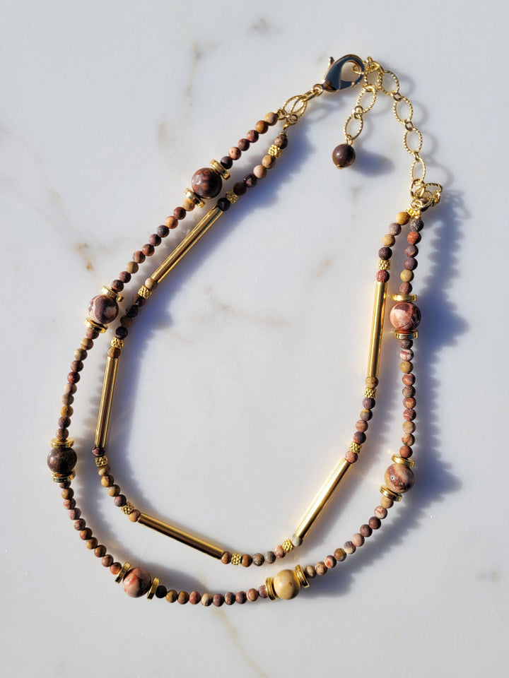 Handmade Rhyolite and Vintage Component Two Strand Necklace