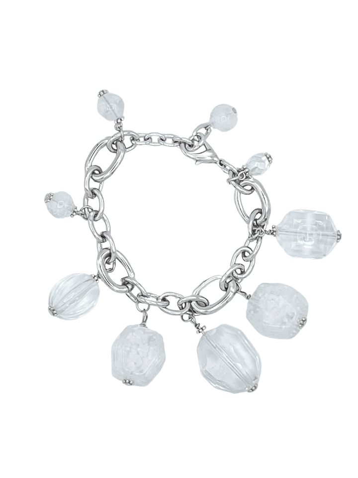 Silver Bracelet with Large Clear Stones and Resin Stones