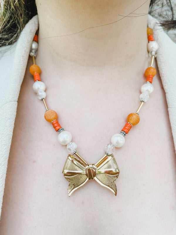 Sylvie Gabrielli Always Joyful Necklace with Vintage Bow and Freshwater Pearls
