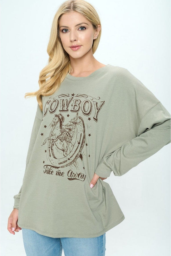 Tres Bien "Cowboy Take Me Away" Long Sleeve Graphic Sweatshirt