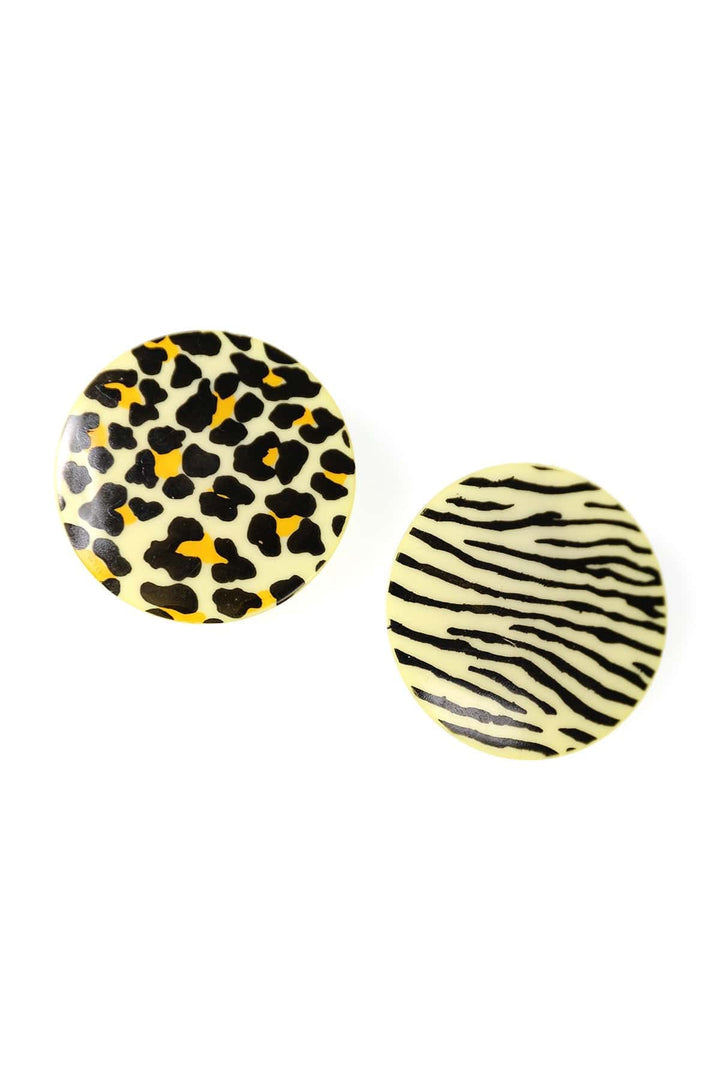 Vintage Buch and Deichmann Circle Leopard and Zebra Print Clip-On Earrings