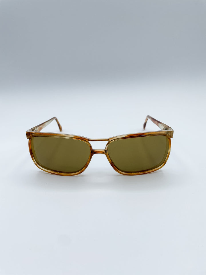 Vintage French Aviator Style Light Tortoiseshell Sunglasses with Solid Yellow Lens
