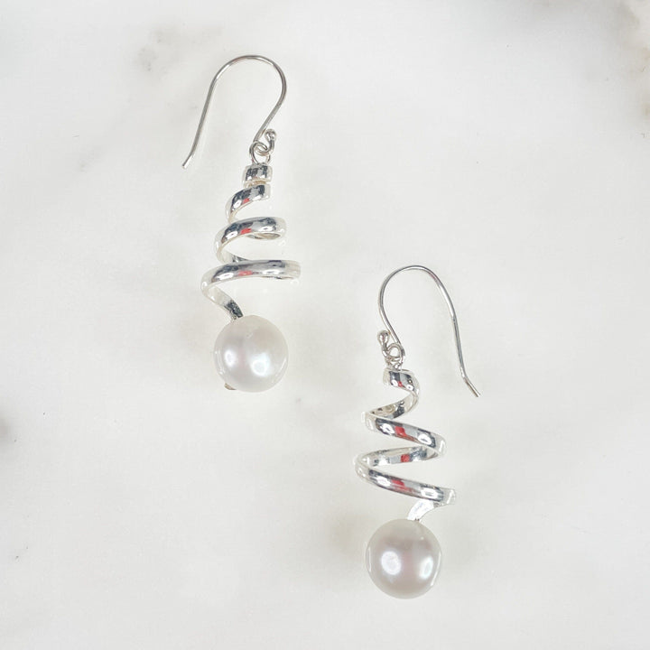 Women's Sterling Silver Swirl Earrings with Pearl