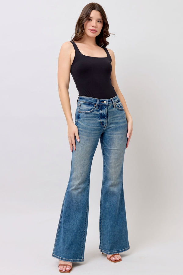 Judy Blue Mid Rise Tummy Control Vintage Wash Shield Pocket Jeans