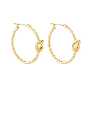 14K Gold Dipped Knot Accent Metal Clasp Hoop Earrings