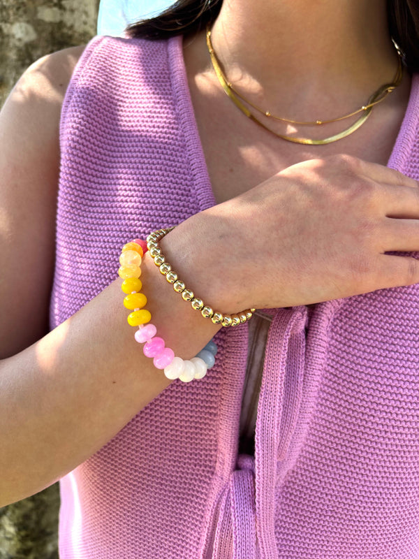 Multicolor Stone Beads and Simple Chrome Beaded Bracelet Set