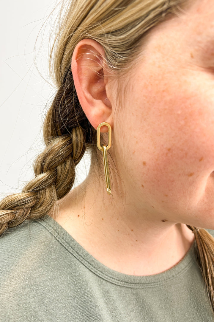 18K Gold Plated Brass Simple Paper Clip Post Earrings