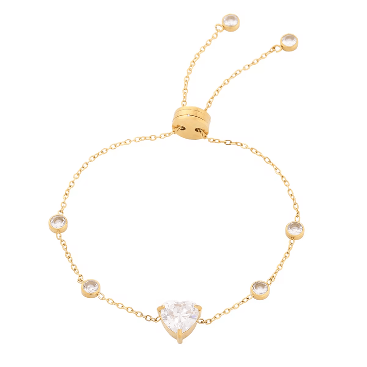 18K Gold Plated Dainty Crystal Heart Drawstring Bracelet