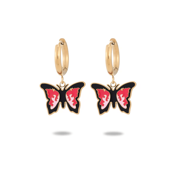 18k Gold Plated Enamel Colored Butterfly Hoop Huggie Earrings
