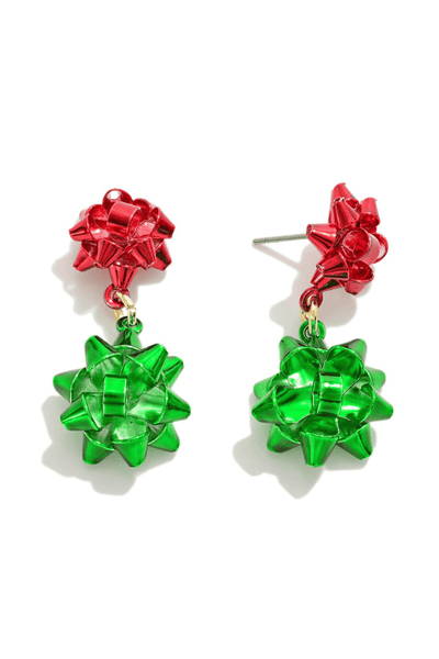2 Christmas Gift Bow Drop Dangle Earrings