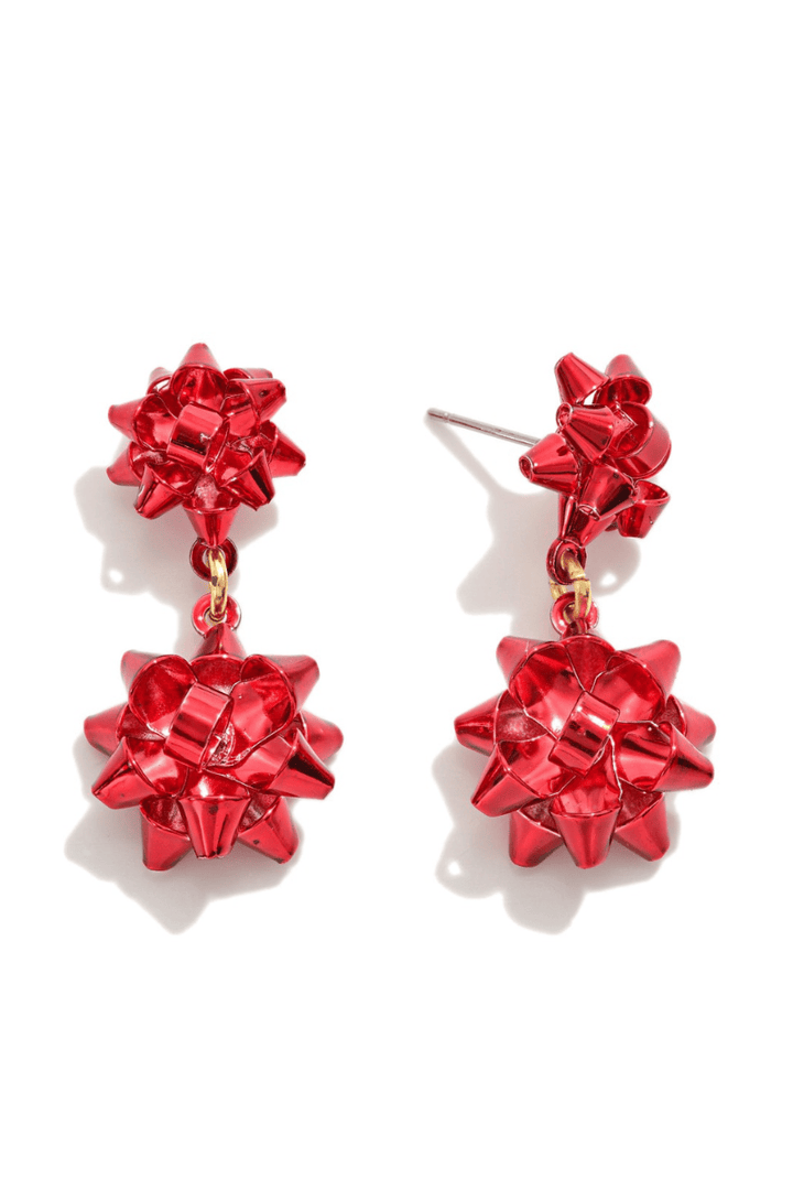 2 Christmas Gift Bow Drop Dangle Earrings