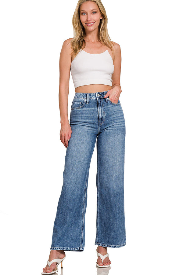 Zenana High Waist Wide Leg Classic Straight Leg Denim Jeans