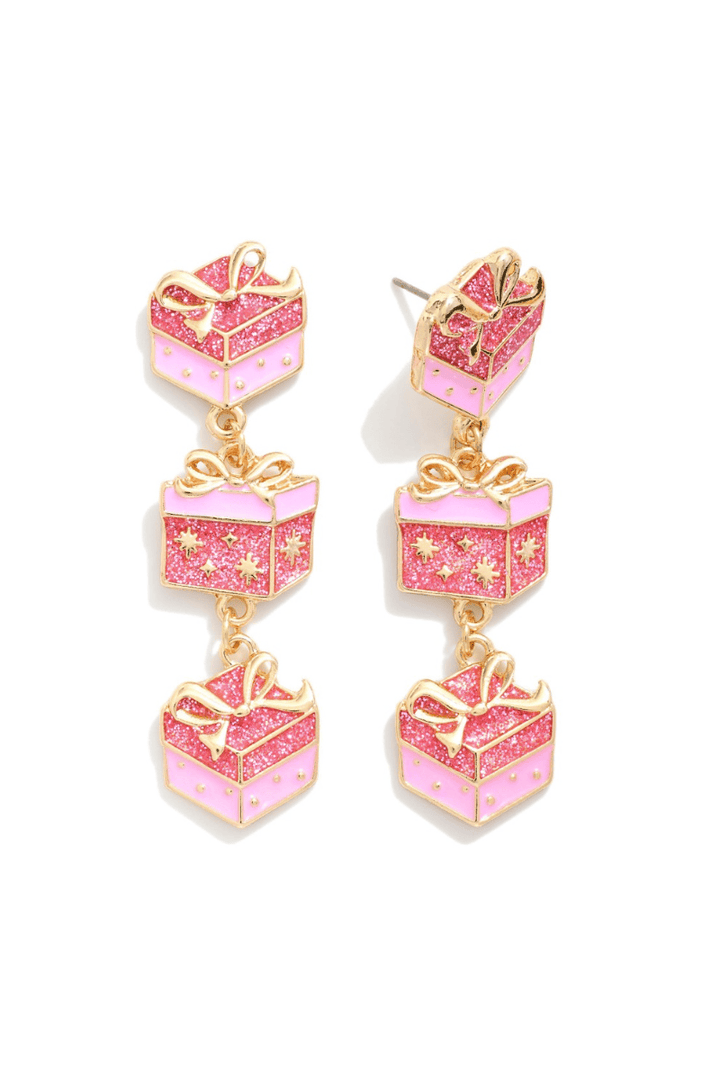 3 Enamel Holiday Gift Box Drop Earrings
