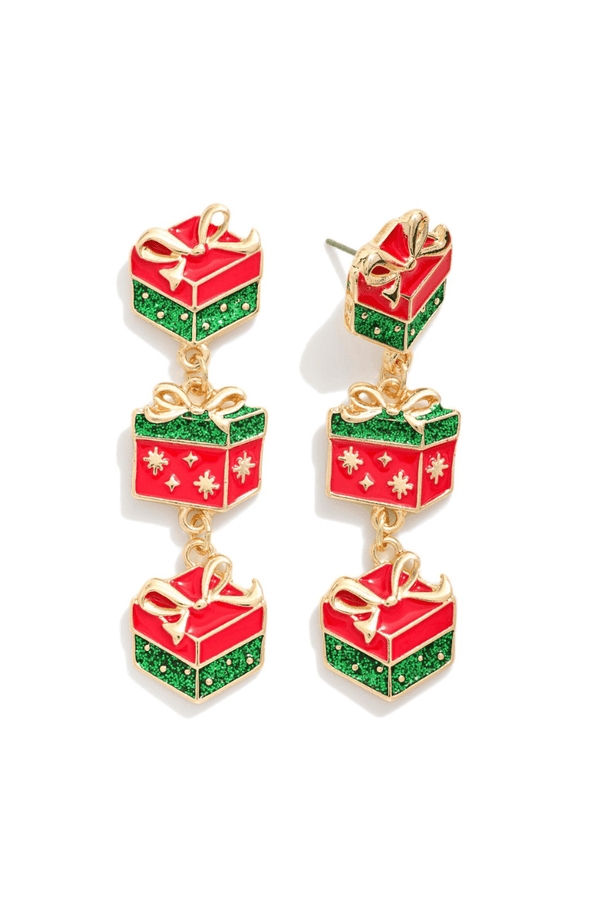 3 Enamel Holiday Gift Box Drop Earrings
