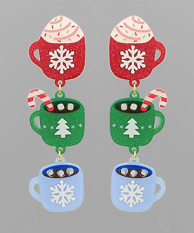 3-Layer Christmas Hot Cocoa Stacked Mug Drop Earrings