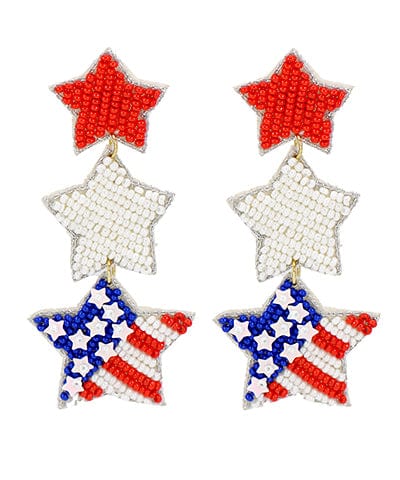 3 Layer Seed Beaded American Star Drop Earrings