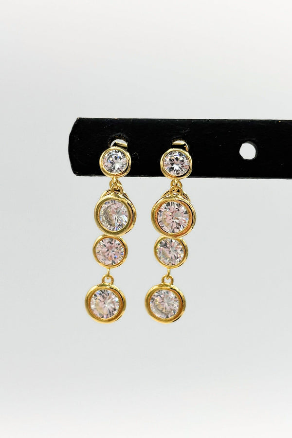 3 Round Crystal Dainty Backing and Layered 2 Drop Down Front Stud Earrings