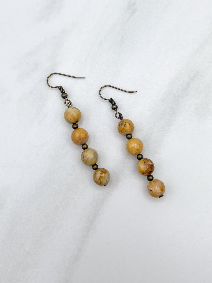 4 Bead Genuine Stone Drop Earrings