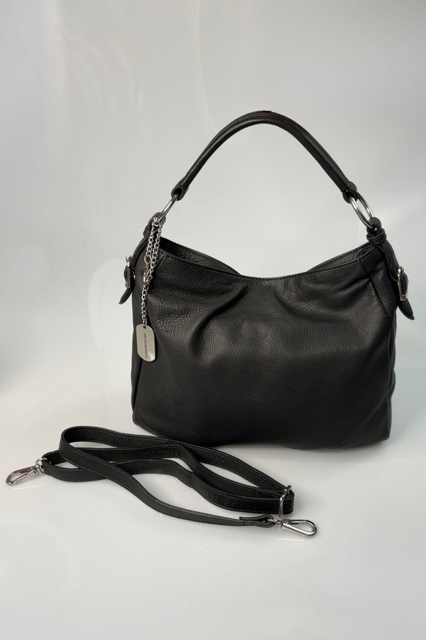 Genuine Leather Hobo Handbag with Detachable Crossbody Strap