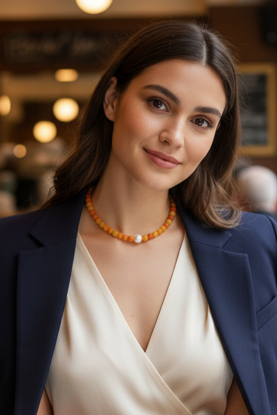 Ksiti Genuine Dyed Agate Beaded Necklace with Pearl Center