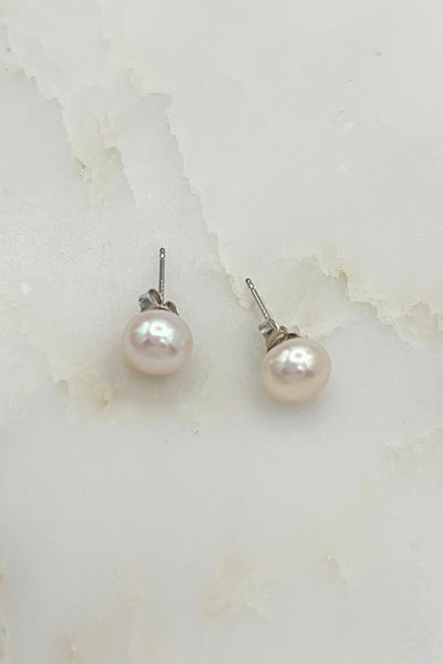 7mm White Pearl Stud Earrings