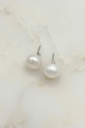 9mm White Pearl Stud Earrings