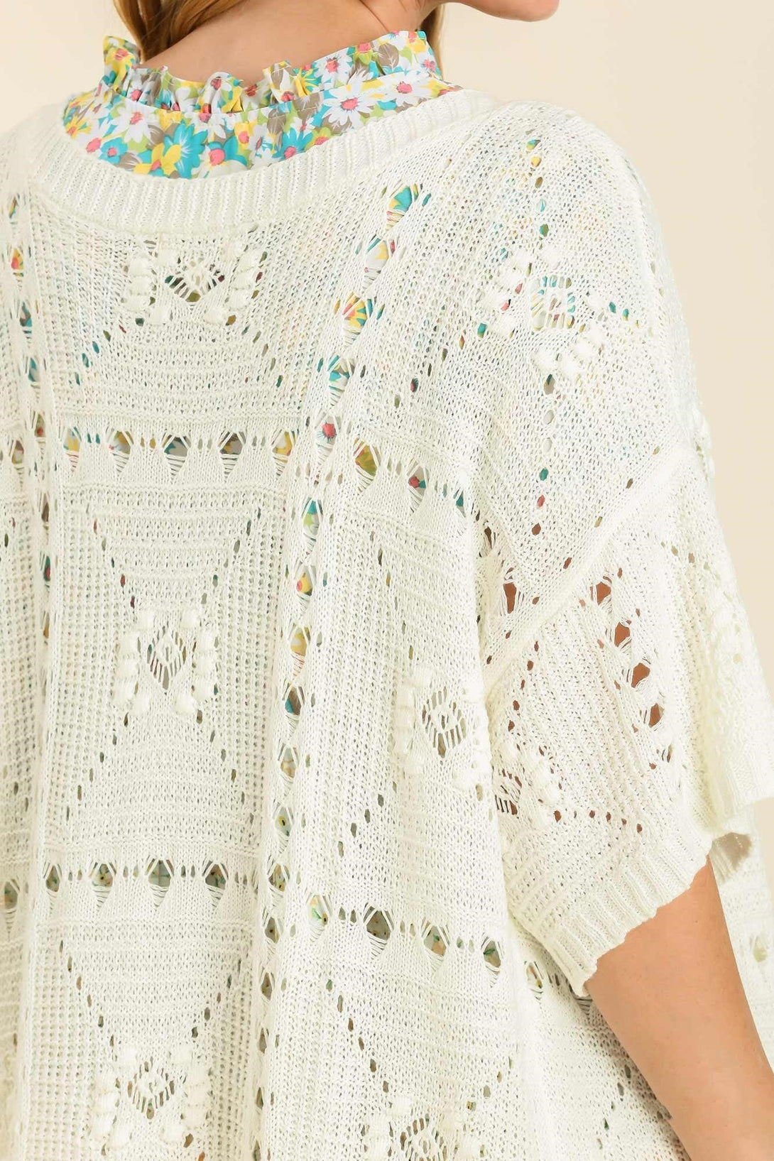Open Front Crochet Light 3/4 Sleeves Cardigan Sweater