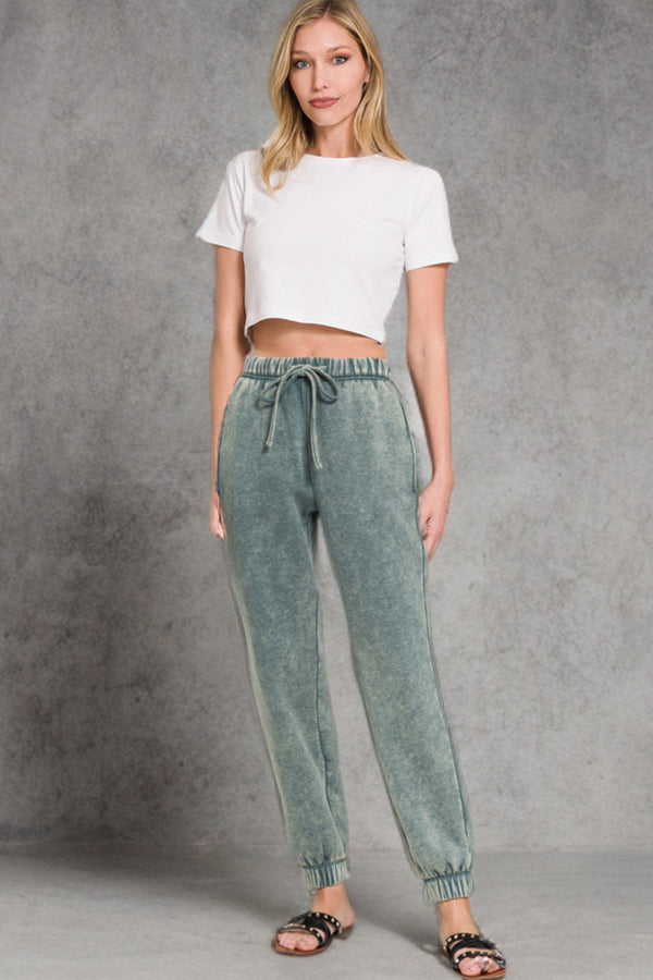 Zenana Acid Wash Fleece Sweatpants with Pockets