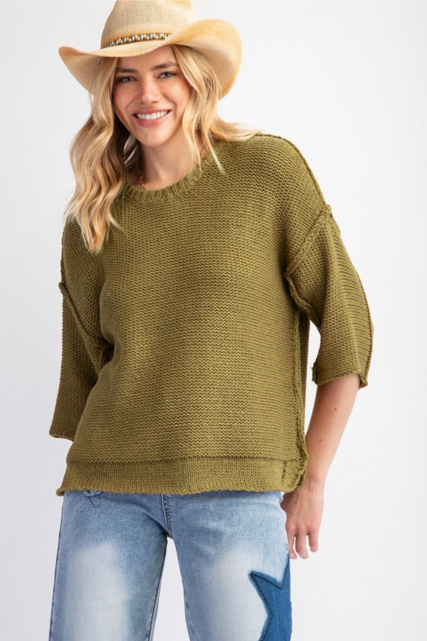 Easel Half Sleeve Inside Out Hem Boxy Fit Sweater