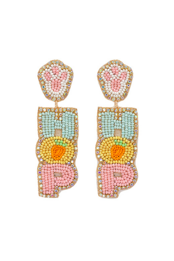 Beaded Bunny Paw HOP Easter Dangle Earrings