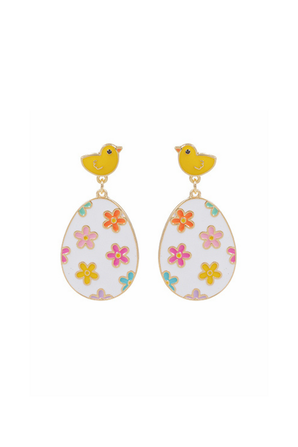 Floral Easter Egg and Baby Chick Enamel Holiday Dangle Earrings