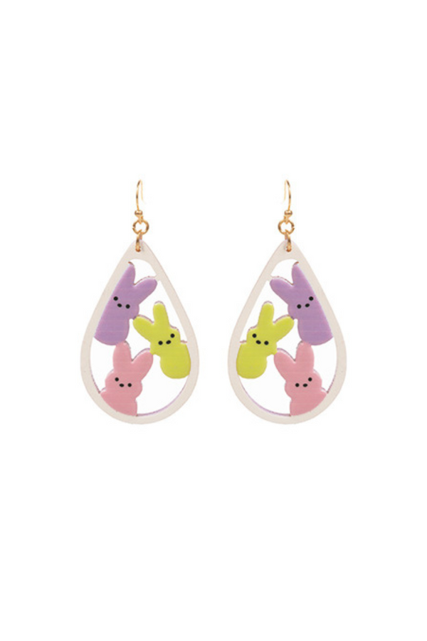 Teardrop Shape Easter Bunny Candy Festive Dangle Earrings