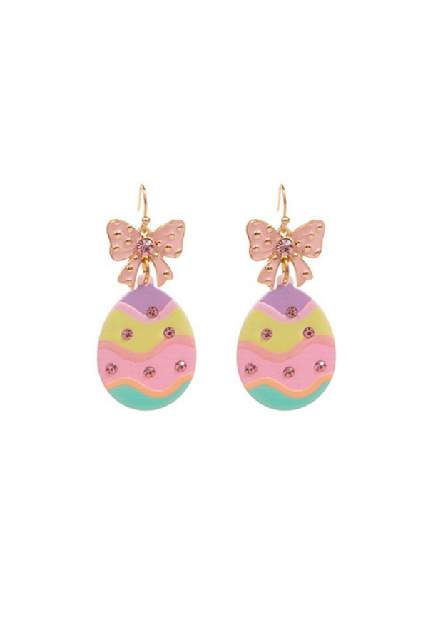 Studded Easter Egg and Enamel Bow Festive Dangle Earrings