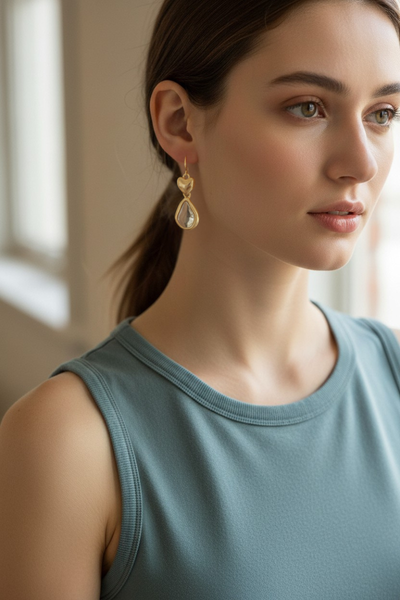 Pala Heart and Organic Teardrop Mixed Metal Dangle Earrings