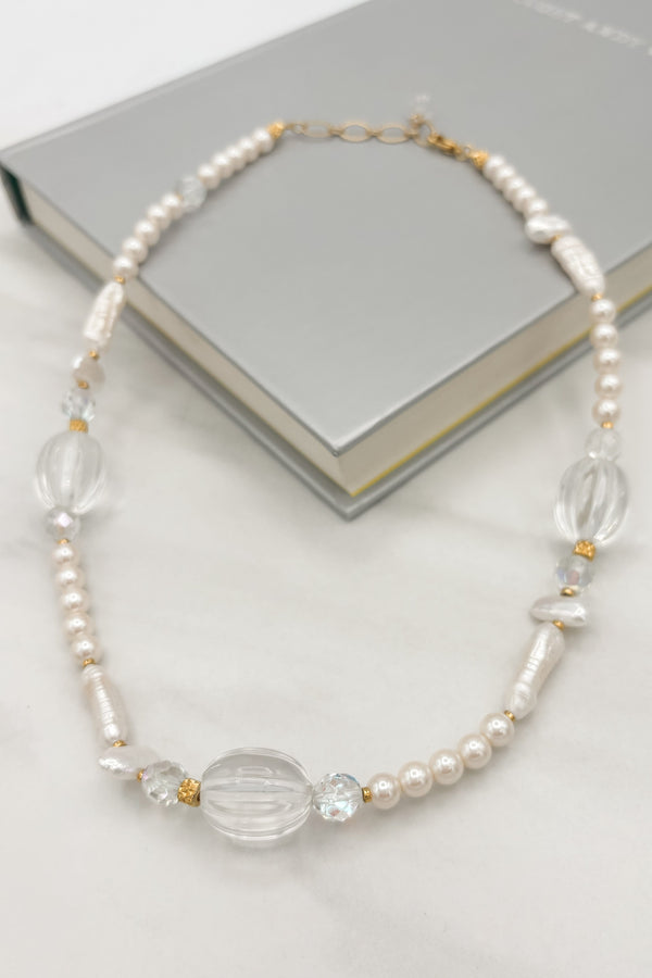 Adara Pearl Beaded Necklace with Gold Accents