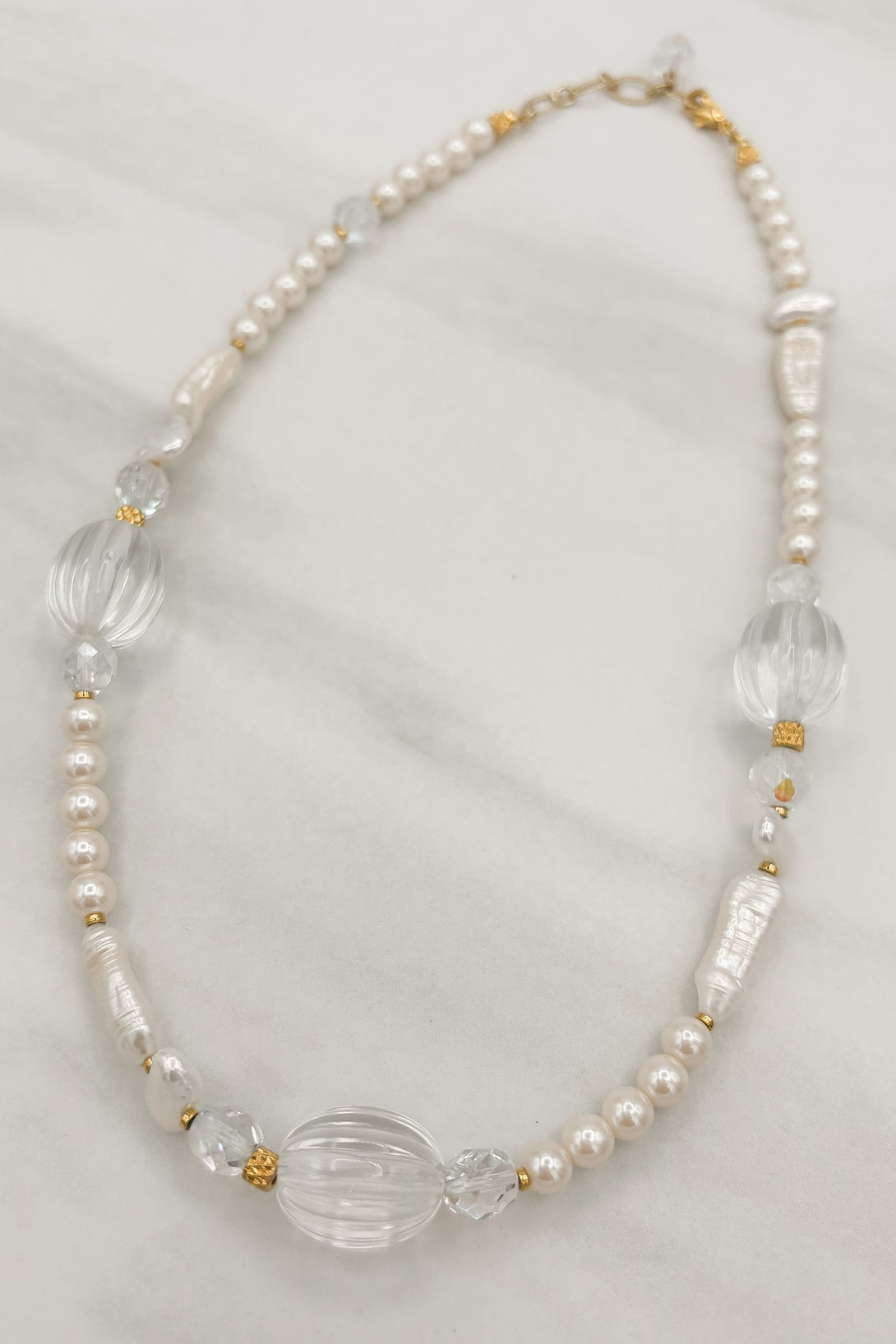 Adara Pearl Beaded Necklace with Gold Accents