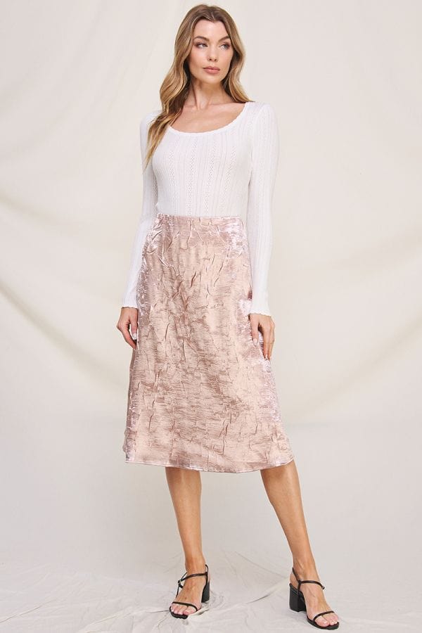 Allie Rose A-Lined Midi Skirt with Crinkled Satin