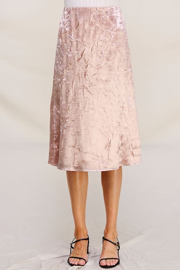 Allie Rose A-Lined Midi Skirt with Crinkled Satin