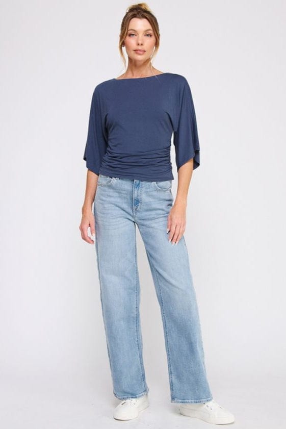 Allie Rose Double Knit Angel Sleeve Cinch Side Top