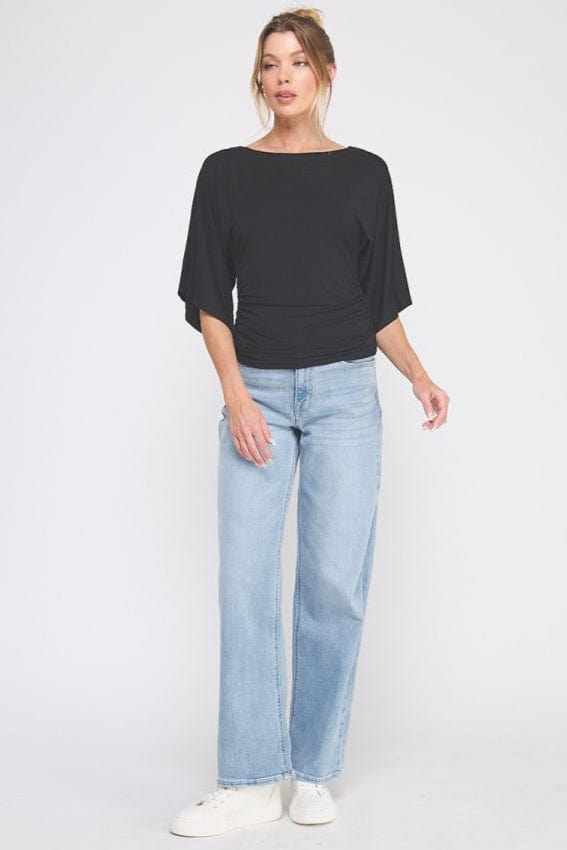 Allie Rose Double Knit Angel Sleeve Cinch Side Top