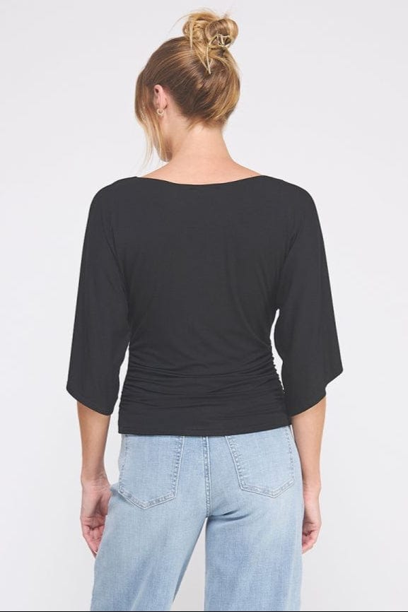 Allie Rose Double Knit Angel Sleeve Cinch Side Top